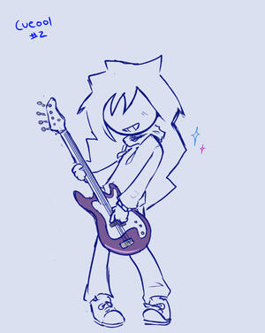 Cue playing bass (Art by @vaniillite on Twitter)